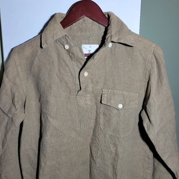 Linen tunic shirt blouse top oversized loose relaxedfit beige oatmeal size small - Picture 2 of 11